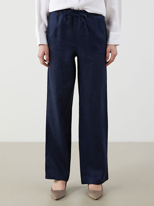 Beli Lastikli %100 Keten Kad?n Pantolon