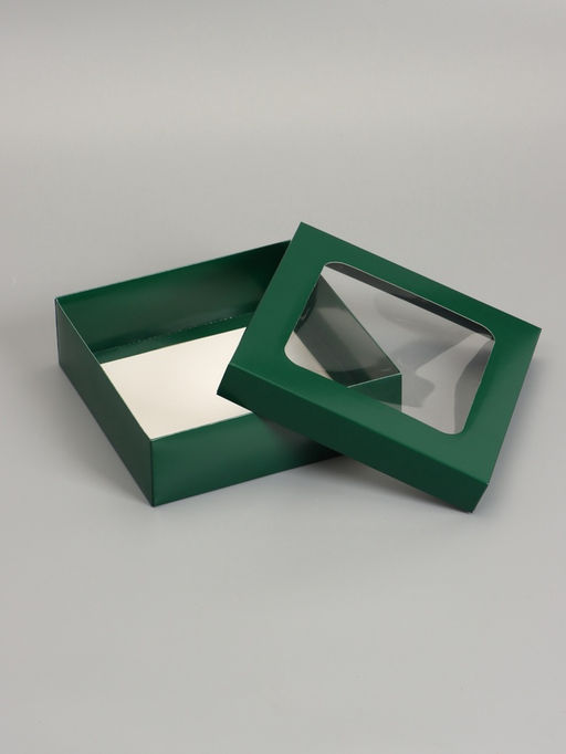 Цена за 5 шт. Коробка складная, крышка-дно, армейский зелёный, с окном 20 х 20 х 6 см