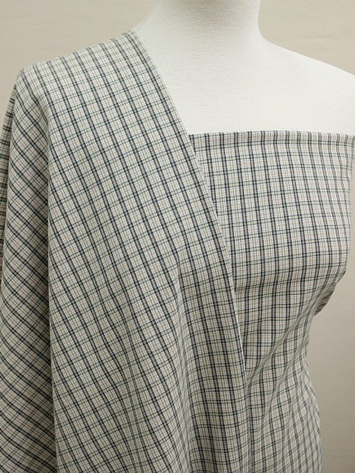 Пестрядь Мелкая клетка цв.кофейный/бежевый/изумрудный, ш.1.5м, хлопок-100%, 150гр/м.кв - Купава фото 3