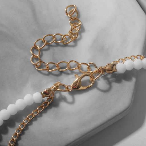 Браслет на ногу QF «Хвост» русалки, два ряда белый в золоте, 28.5 см