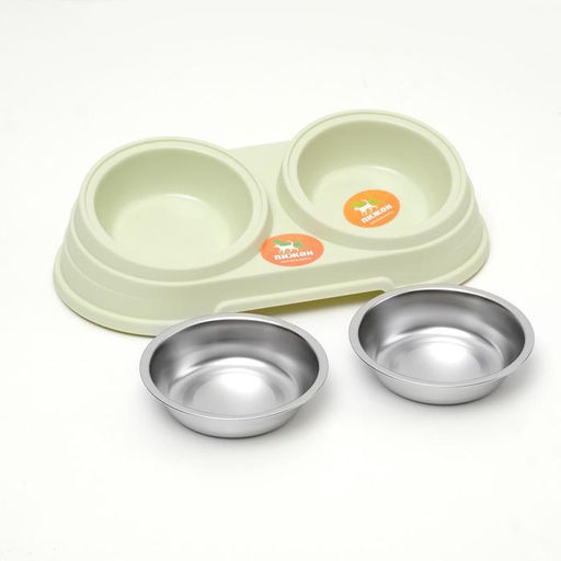 Миска металлическая двойная наклонная на пластиковом основании, 28.5157 см, зелёная - Пижон фото 2