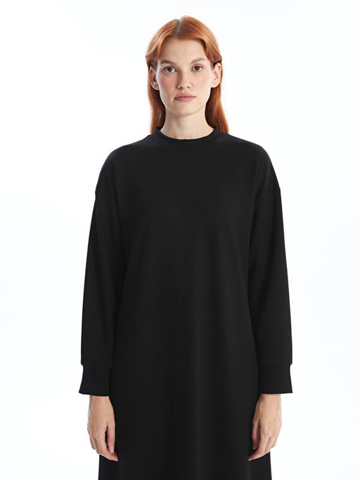 Bisiklet Yaka D?z Uzun Kollu Elbise