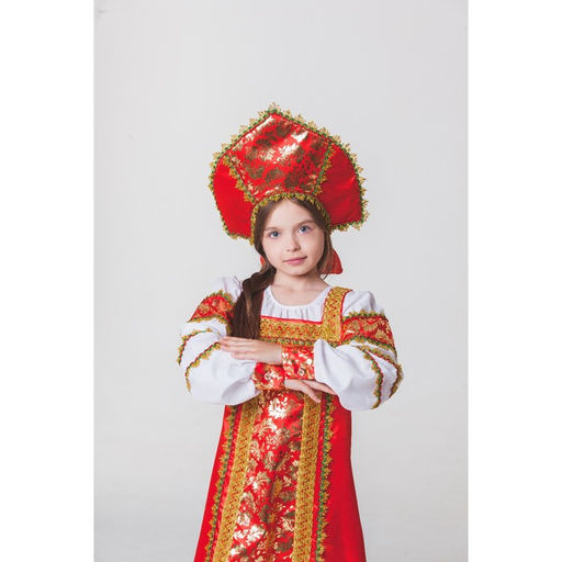 Русский народный костюм Любавушка, платье-сарафан, кокошник, р-р 30, рост 110-116 см, красный - Страна карнавалия фото 12