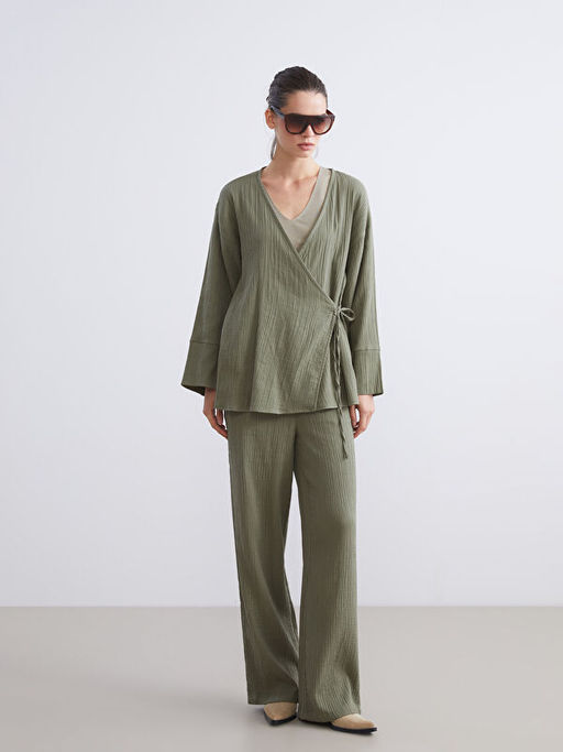 B?y?k Beden Beli Lastikli Dokulu M?slin Kad?n Pantolon