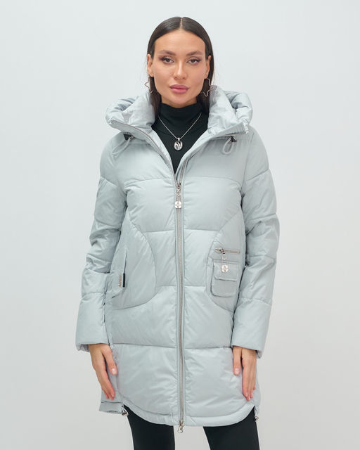 Куртка зимняя женская с капюшоном модная голубого цвета 3193Gl