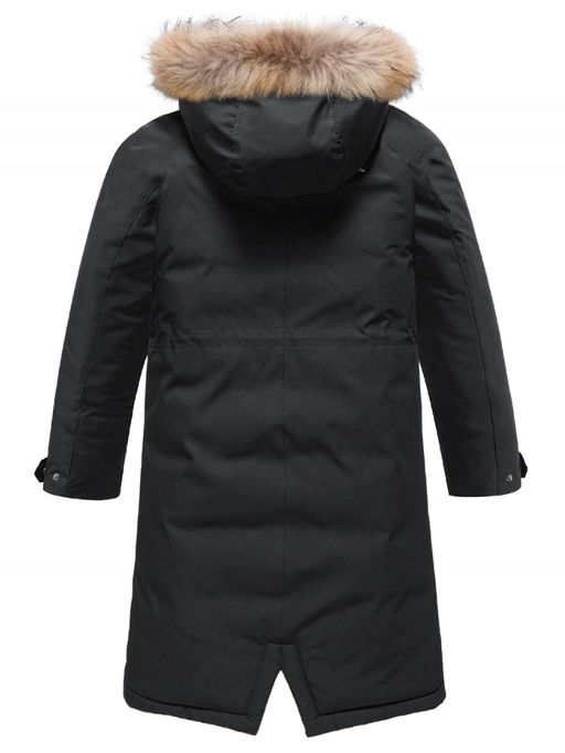 Парка зимняя подростковая для девочки с капюшоном и мехом черного цвета 9536Ch