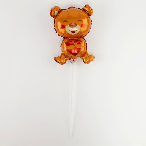Цена за 5 шт. Воздушный шар фольгированный 16" «Мишка с сердцем», фигура, для палочки