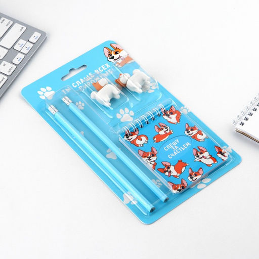 Подарочный набор канцелярский, ластики 2 шт., блокнот, карандаши «Спешу за счастьем»