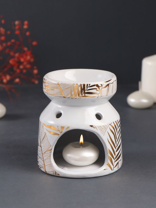 Аромалампа для эфирных масел Золотые пальмовые листья на белом, керамика, 9.8?9.8?11 см - Simaland фото 5