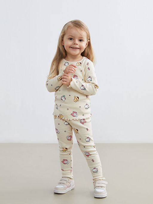 Bisiklet Yaka Hello Kitty Bask?l? K?z Bebek Pijama Tak?m?