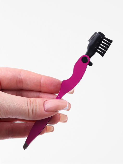 Щёточка с пинцетом и бритвой для бровей и ресниц, 3в1, 10.5 см, МИКС