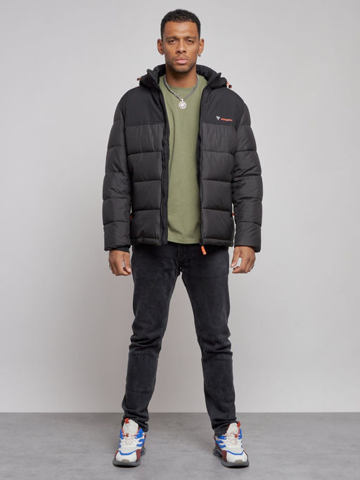 Куртка мужская зимняя с капюшоном спортивная великан черного цвета 8377Ch - Wonderrman фото 2