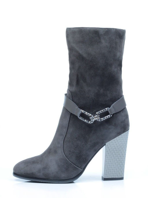 YF189-062M DK.GREY Полусапоги зимние женские (натуральная замша, натуральный мех (еврозима))