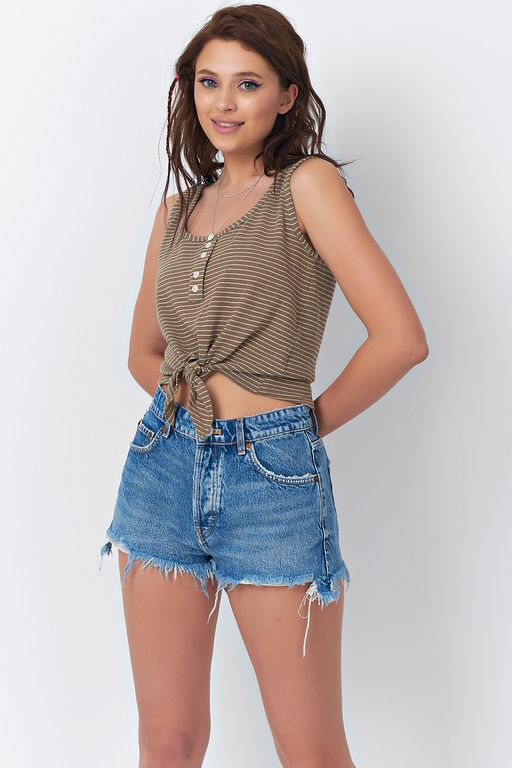 Кроп-топ летний трикотажный из хлопка в полоску зеленый