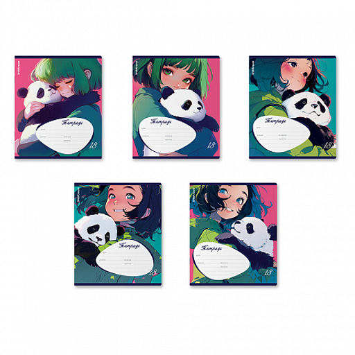 Цена за 10 шт. Тетрадь школьная ученическая ErichKrause Panda Hugs, 18 листов, линейка (в плёнке по 10 шт.)_MIX-PACK  фото 2