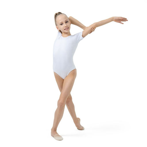 Купальник гимнастический Grace Dance, с коротким рукавом, р. 36, цвет белый  фото 5