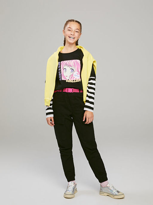 Beli Lastikli Basic Gabardin K?z ?ocuk Kargo Pantolon ve Kemer - Waikiki фото 3