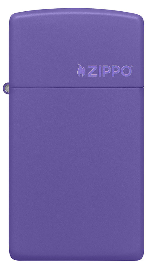 Зажигалка ZIPPO узкая Логотип с фиолетовым матовым покрытием | Slim® Logo Purple Matte 1637ZL