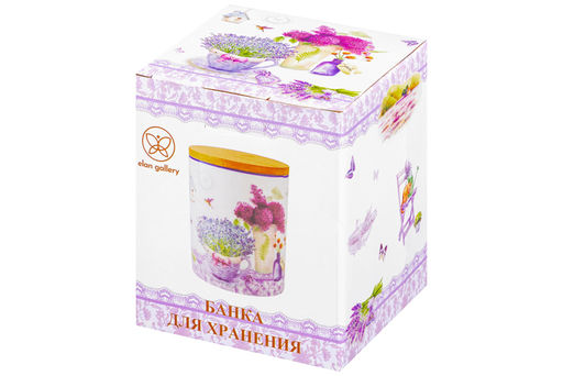 Банка д/хранения 650 мл 10*10*12,5 см "Лаванда" с деревянной крышкой с силик.уплотн. NEW BONE CHINA