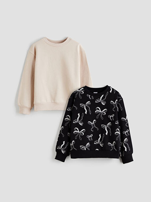 Bisiklet Yaka K?z ?ocuk Sweatshirt 2li