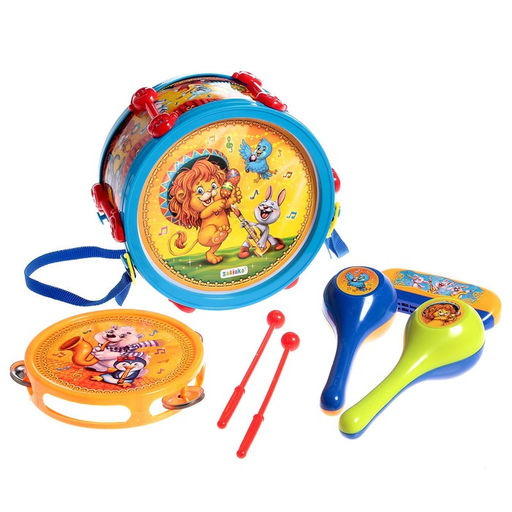 Набор музыкальных инструментов Мульт Бэнд-2, 7 предметов: барабан, бубен, 2 маракаса, губная гармошка, 2 палочки, цвета МИКС - Zabiaka фото 4