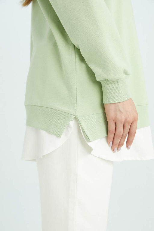 Толстовка-туника стандартного кроя с круглым вырезом - Defacto фото 5