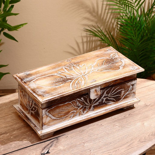 Шкатулка «Цветы», 40×20×18 см, дерево албезия, светло-коричневая