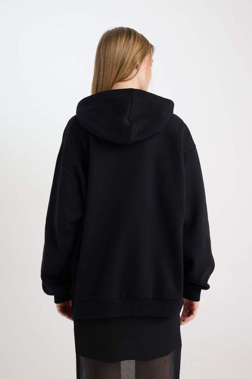 Женский черный крутой толстый свитшот оверсайз широкого кроя со звездами - Defacto фото 6