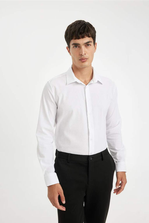 Рубашка с длинными рукавами и жатым воротником поло Modern Fit