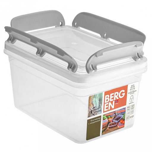 "Bergen" Контейнер для продуктов пластмассовый 1,3л, 17,9х12,6х10,2см, с защелками, пепельный жемчуг, подходит для СВЧ (Россия)