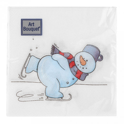 Салфетки бумажные Art Bouquet 20х20см, 2-х слойные, 30 штук в упаковке, 100% целлюлоза, Снеговик на коньках (Россия)  фото 2
