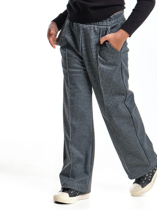 Брюки палаццо в клетку штаны для девочки детская одежда вещи 22-7859 черная клетка - Mini maxi фото 15