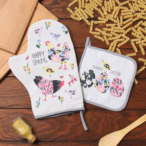 Набор кух. Доляна Яркой пасхи: варежка 20х28 см, прихватка 17х17 см, 35% хл, 65% пэ  фото 8