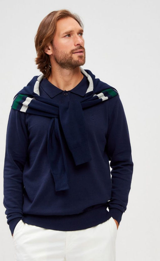 Джемпер мужской с отложным воротником и планкой на пуговицах F221-15-22021 тёмно-синий - Fine joyce фото 10