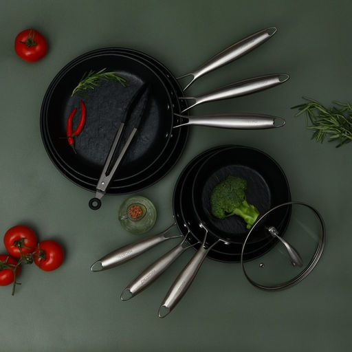 Сковорода Magistro Rock Stone, d=22 см, h=4.3 см, кованый алюминий, антипригарное покрытие, индукция, чёрная фото 13