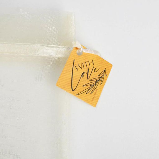 Цена за 10 шт. Мешочек подарочный органза, молочный С любовью, с шильдиком, 10 х 12 см +/- 1.5 см - Дарите счастье фото 3