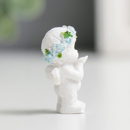 Цена за 2 шт. Фигурка полистоун Ангелочек малышок, голубой веночек, 3?1.5?2 см, МИКС