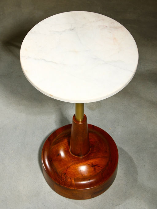 Столик кофейный, 30×30×55 см, манговое дерево, алюминий, мрамор