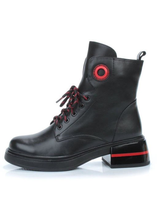 01-P514-1 BLACK/RED Ботинки демисезонные женские (натуральная кожа, байка)