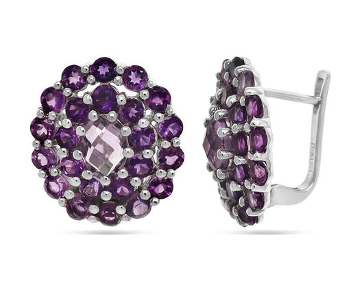 Серьги из серебра аметист, Пион