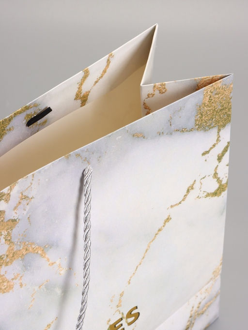 Пакет подарочный ламинированный «Мрамор», белый, с бантиком, 43×32×14 см