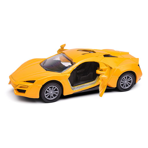 Жёлтая инерционная спортивная машинка die-cast,1:32, открывающиеся двери