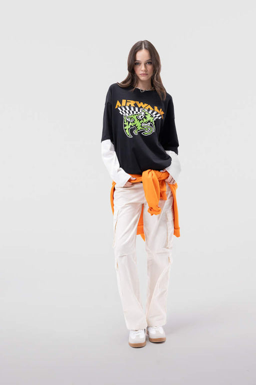 Футболка оверсайз с круглым вырезом и длинными рукавами Cool Airwalk - Defacto фото 3