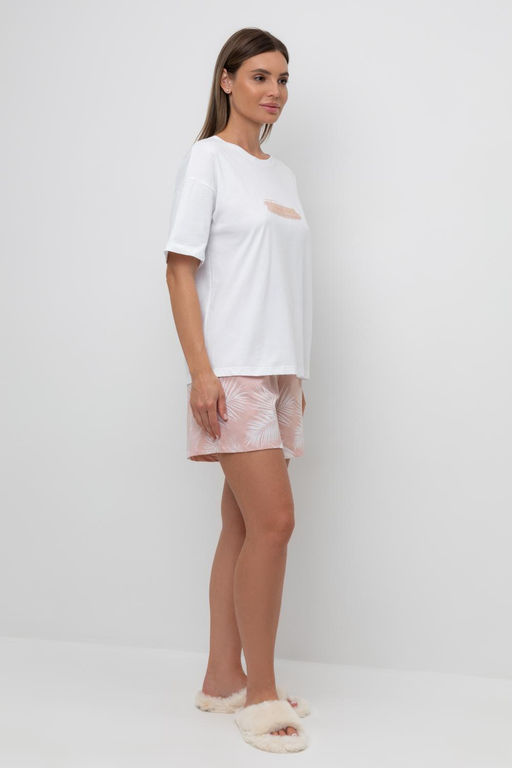 Е 20143/белый,листья пальмы пижама жен