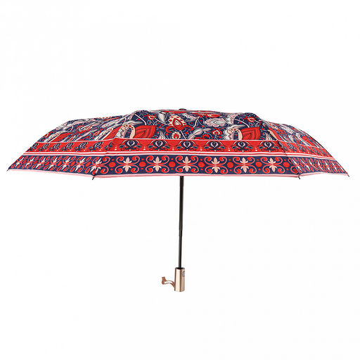 Зонт автомат Дива ткань эпонж (полиэстер) с деколью, 8 лучей, д/купола 95см h58см, 3 сложения, 29см в сложенном виде, механизм против ветра, пластмассовая ручка, цвет красно-синий, 321гр (Китай) - Домашняя Мода фото 2