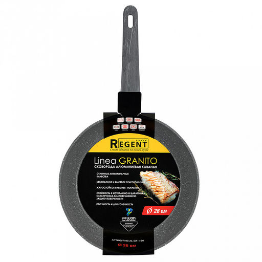 Сковорода с антипригарным покрытием Granito д26см, h5см, s2,6мм, дно s3,2мм, индукционное дно д18,5см, кованный алюминий, бакелитовая ручка с покрытием soft-touch, Regent (Китай) Подходит для всех видов плит, включая индукционную. - Домашняя мода фото 2