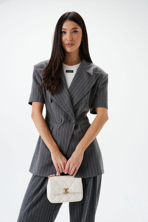 Пальто-пиджак Annete А5447 двубортный костюмная ткань серый  фото 2