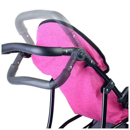 Коляска для кукол, 3-колесная, металлическая, прогулочная, с тентом, с корзиной, цвет ярко-розовый, в пакете