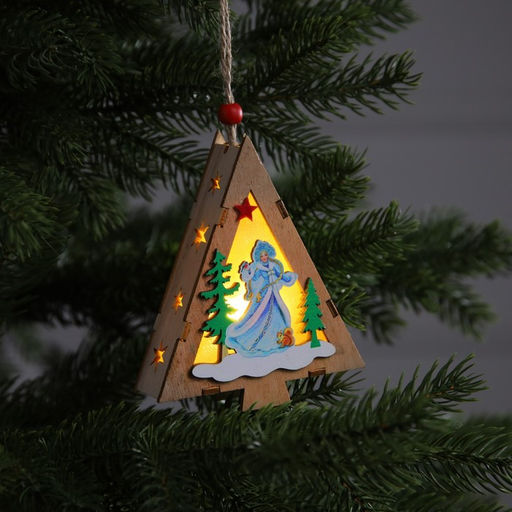Ёлочная игрушка Ёлочка со Снегурочкой, 12х10х3 см, 1 LED, от батареек, свечение тёплое белое