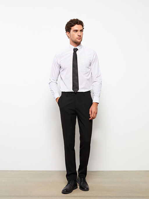 Regular Fit Uzun Kollu Desenli Poplin Erkek G?mlek